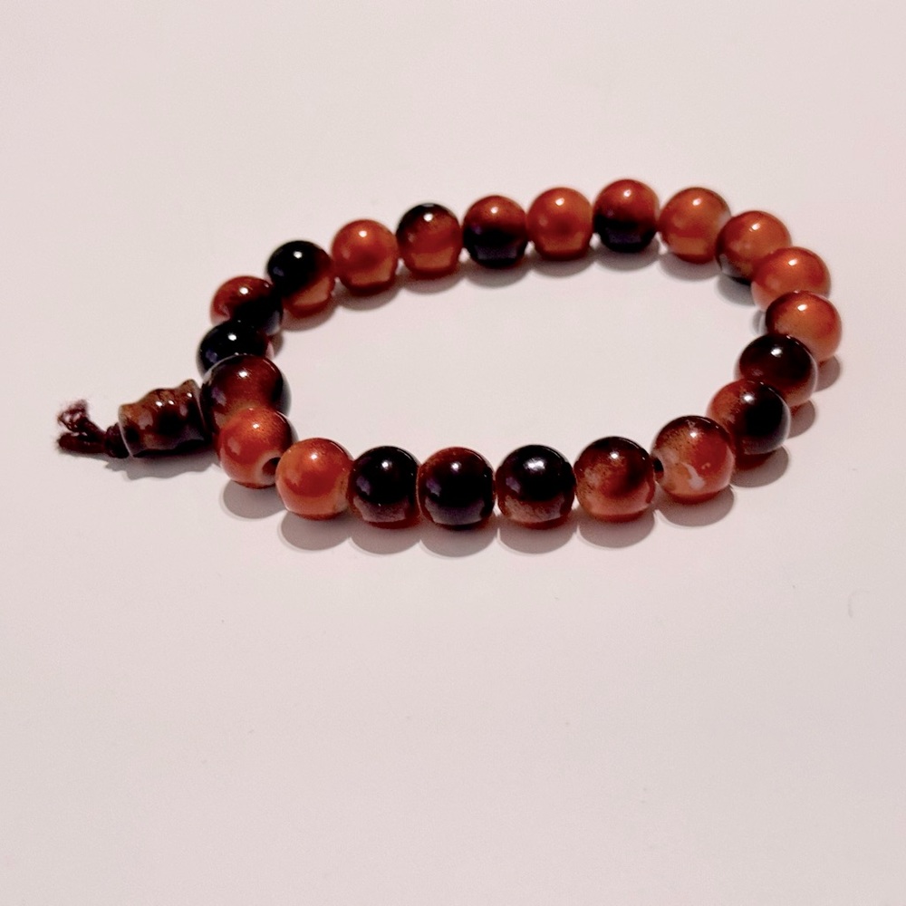 VINTAGE Boho Tiger Eye Brown & Rust Orange Beaded Stretchy Bracelet for Stacking